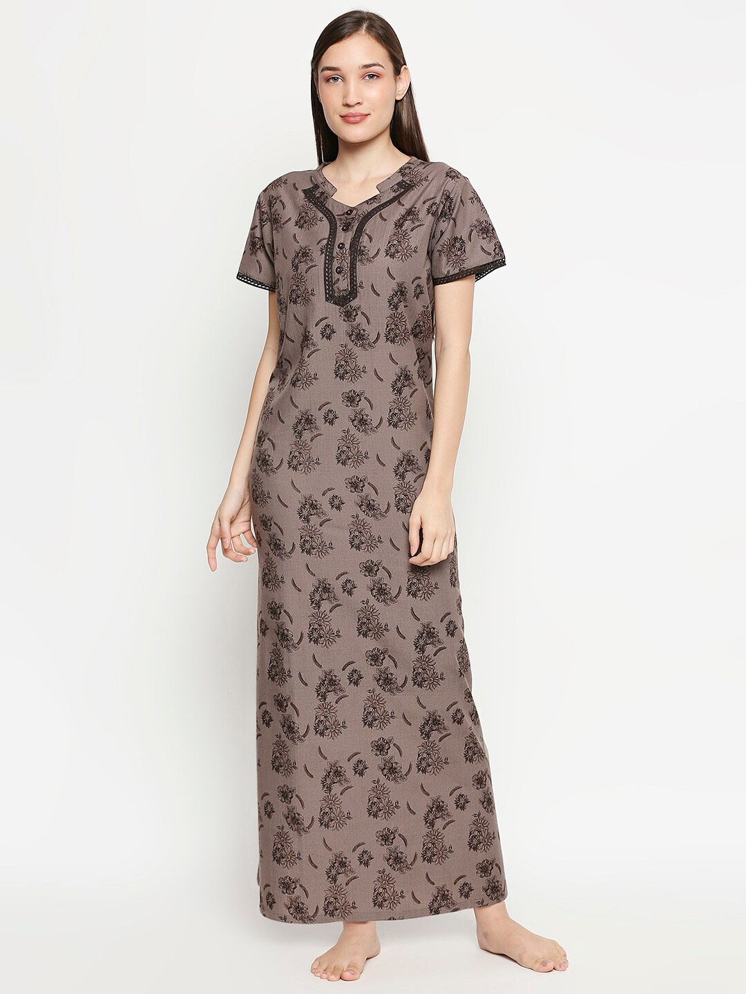 

XIN Grey Printed Maxi Nightdress