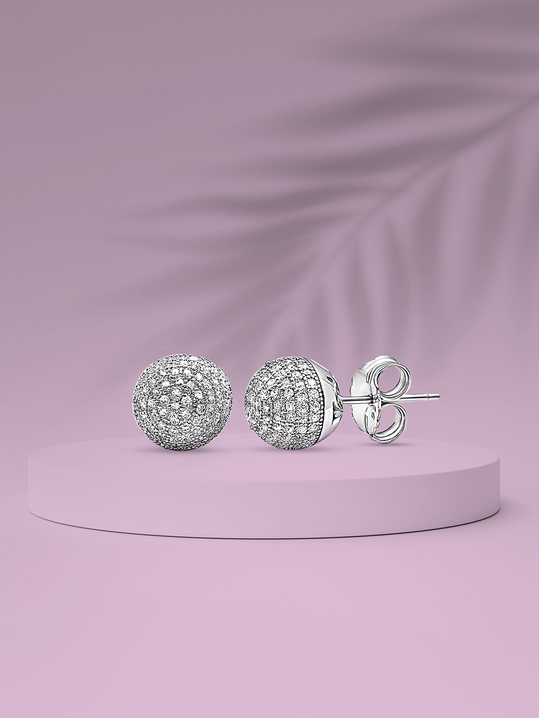 

SILBERRY Silver-Toned Rhodium-Plated 925 Sterling Silver Cubic Zirconia Studs Earrings