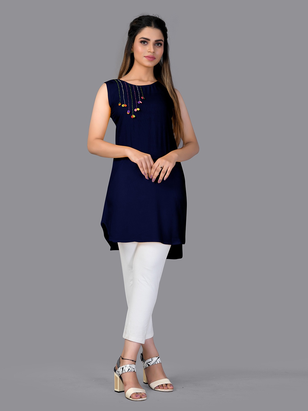 

Fashion FRICKS Navy Blue Ethnic Motifs Kurti