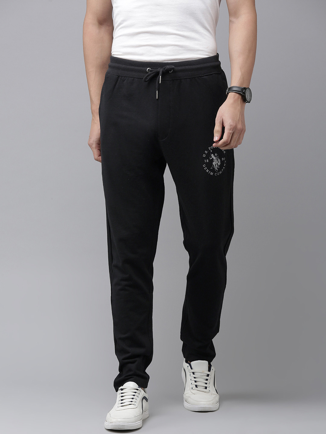 

U.S. Polo Assn. Denim Co. Men Black Brand Logo Printed Mid-Rise Regular Track Pants