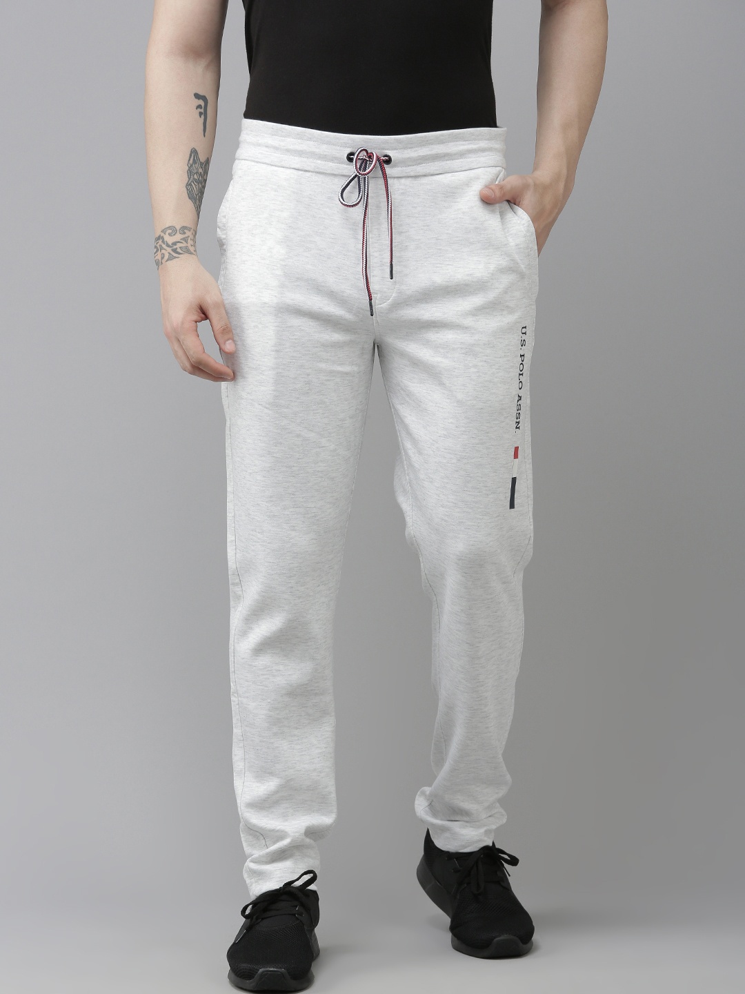 

U.S. Polo Assn. Men Grey Melange Solid Slim Fit Track Pants