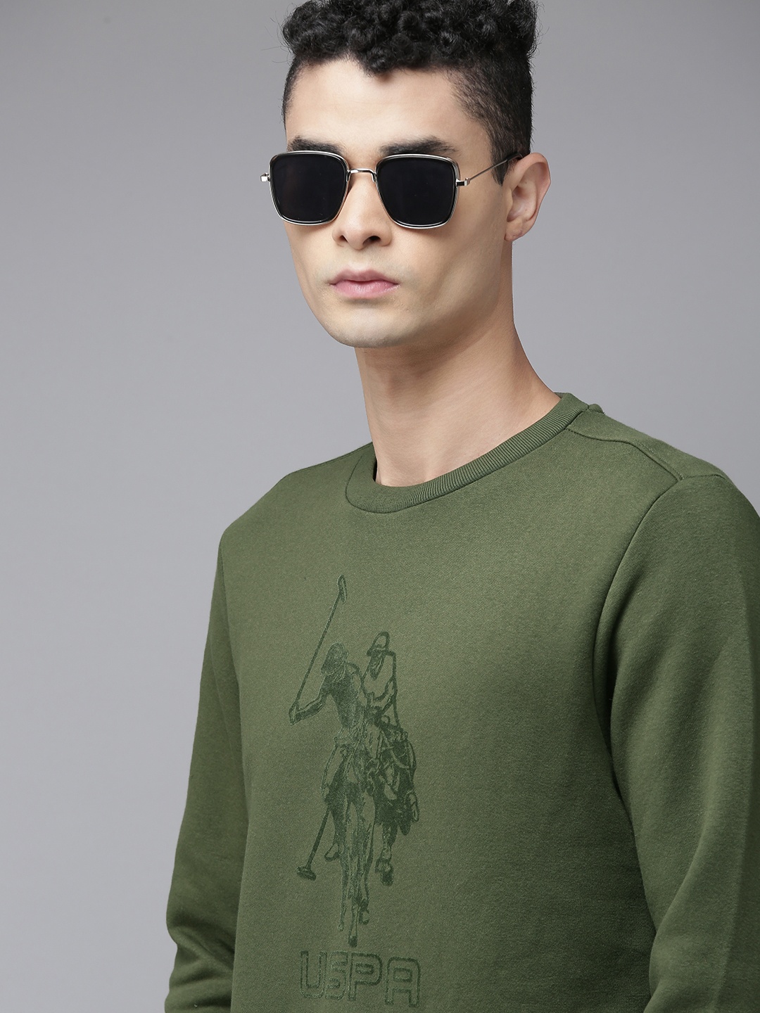 

U S Polo Assn Denim Co Men Olive Green Printed Sweatshirt