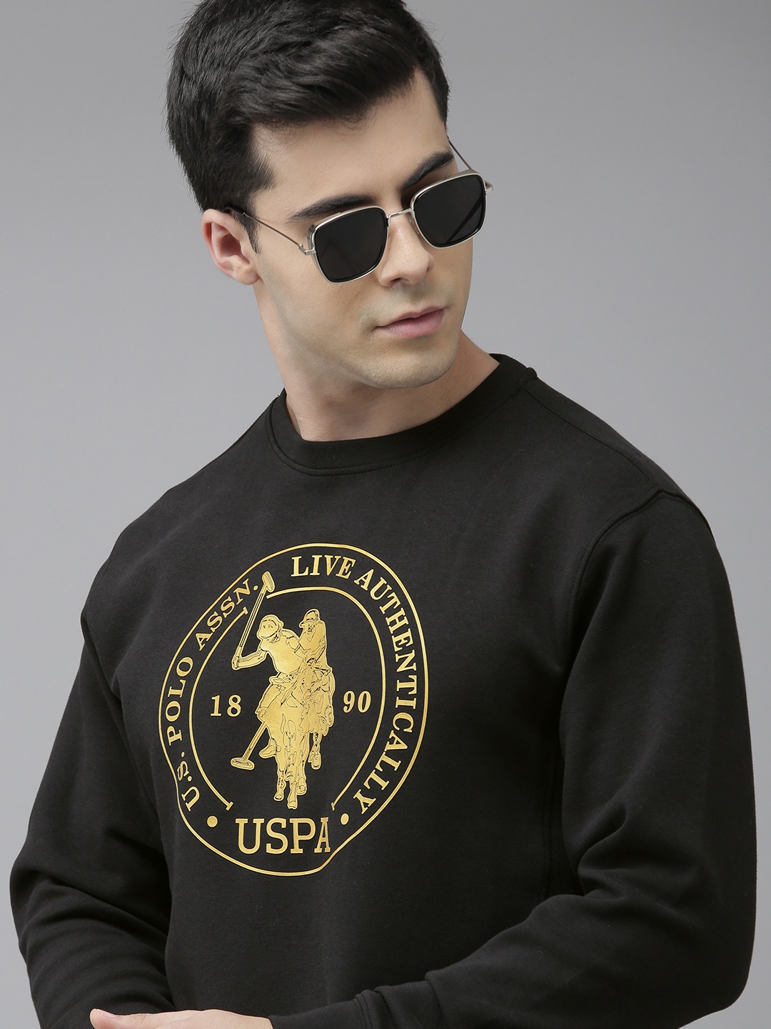 U.S. Polo Assn. Denim Co. Men Black Brand Logo Printed Sweatshirt