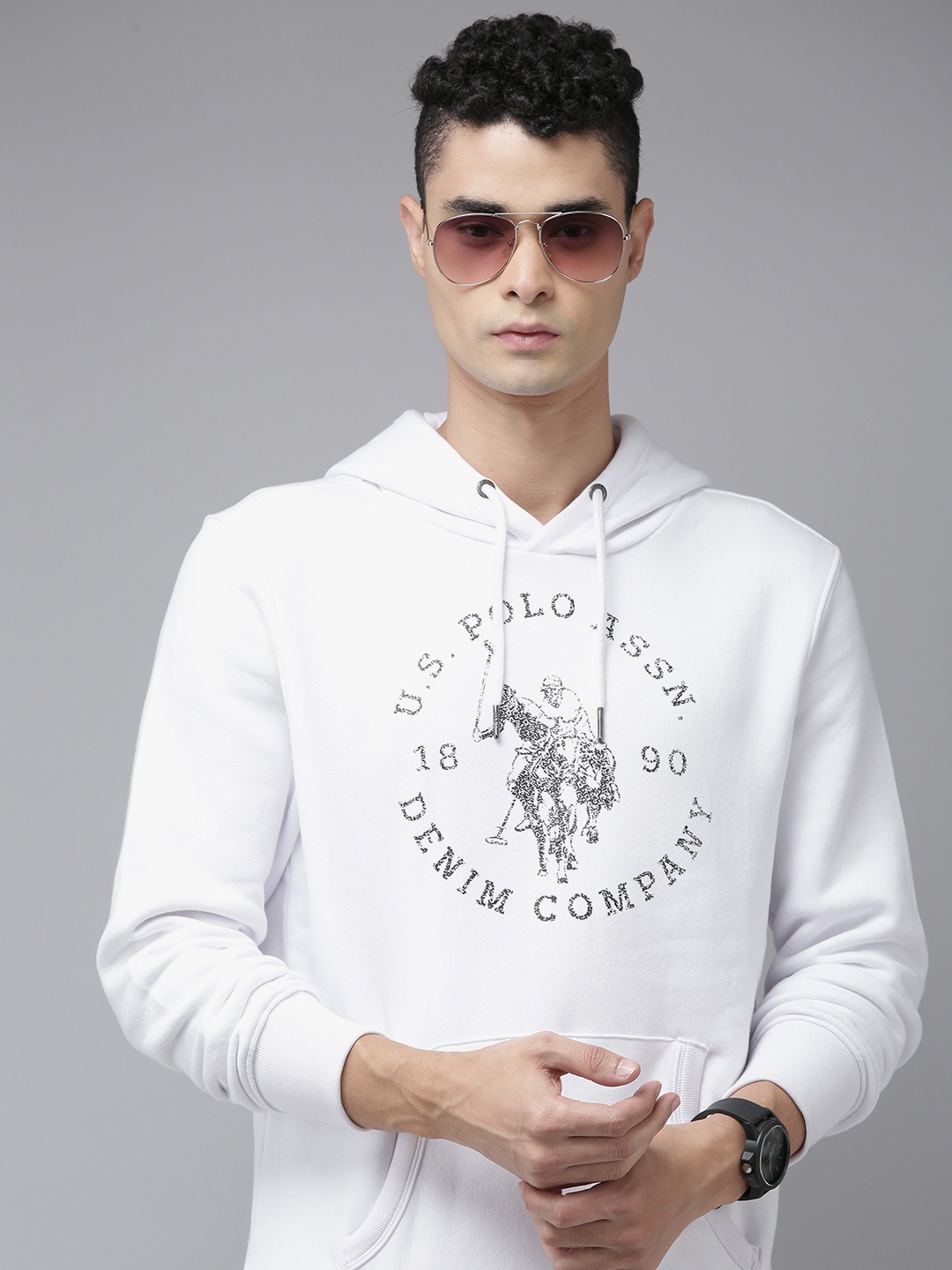 

U S Polo Assn Denim Co Men White Printed Hooded Sweatshirt