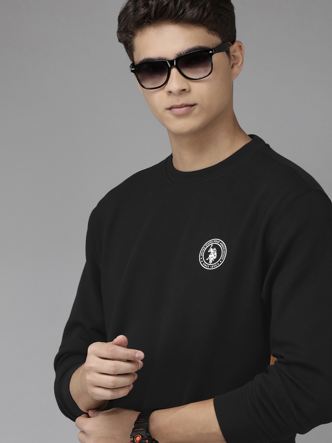 

U S Polo Assn Men Black Solid Sweatshirt with Embroidered Brand Logo Detail