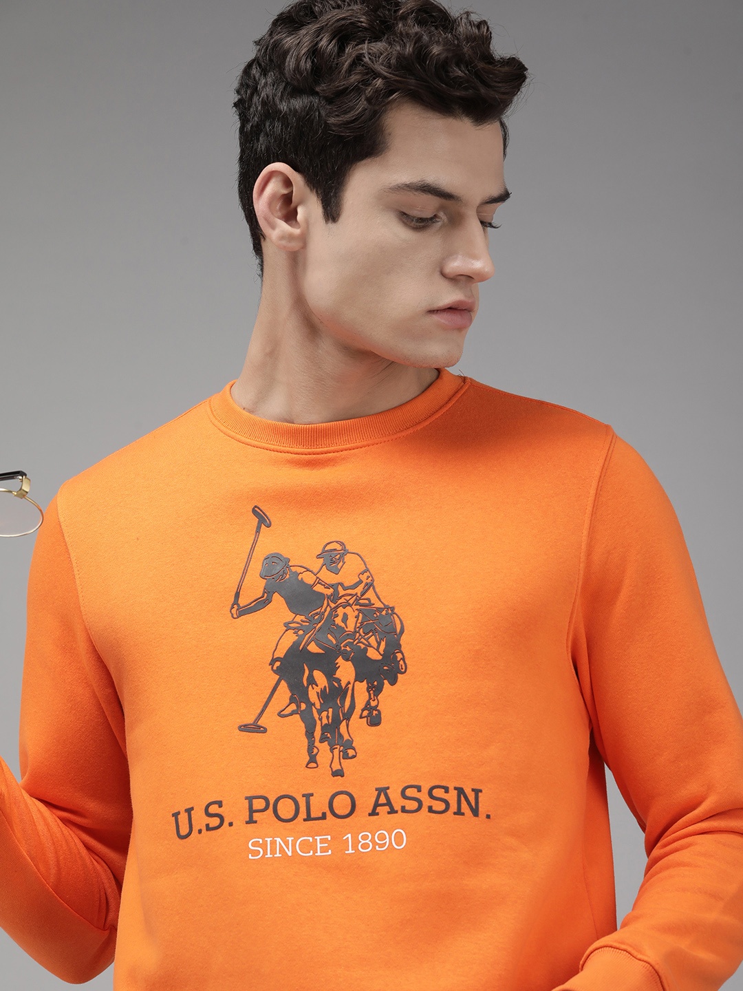 

U.S. Polo Assn. Men Orange Brand Logo Printed Sweatshirt
