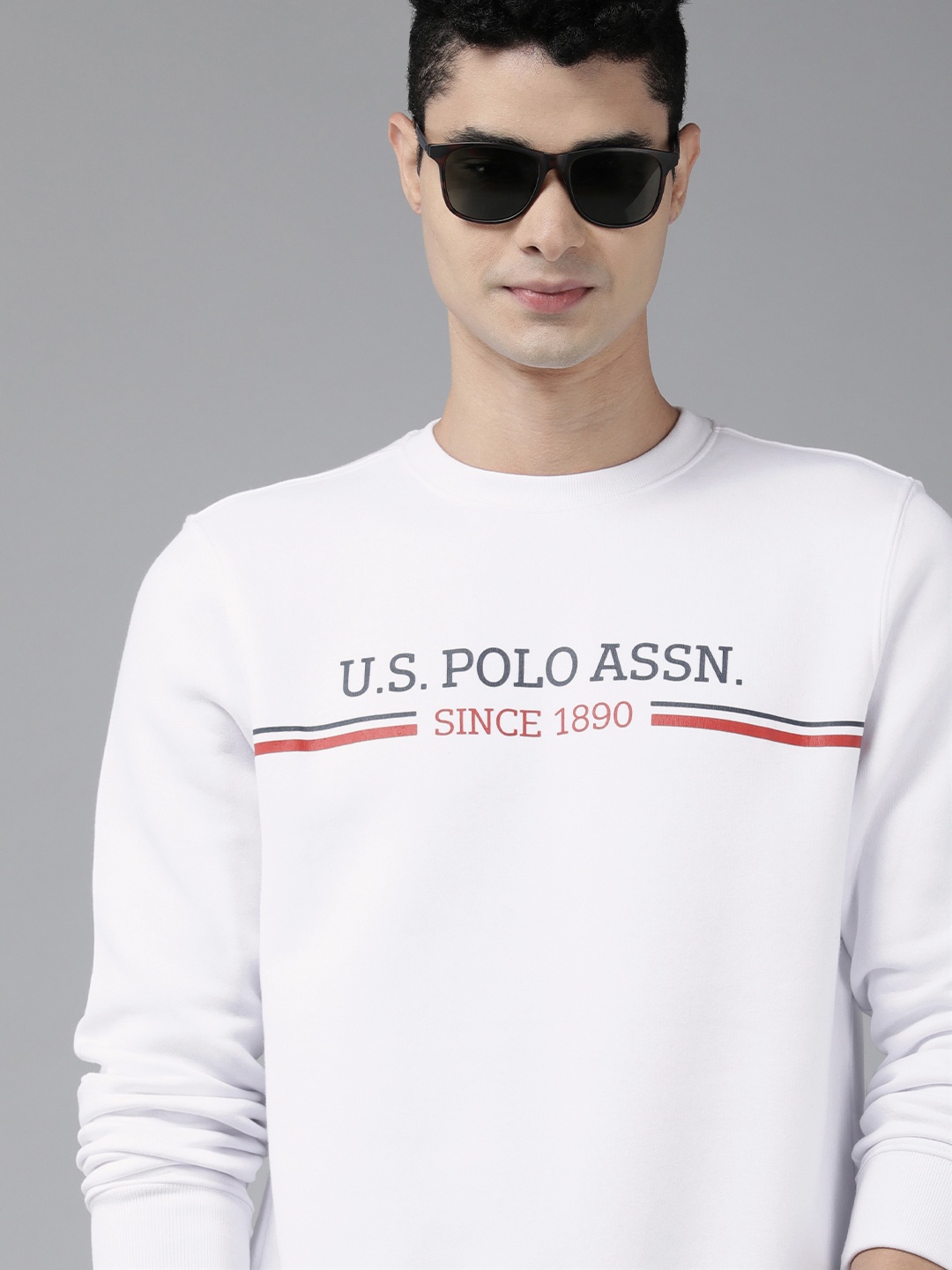

U S Polo Assn Men White Brand Logo Printed Sweatshirt
