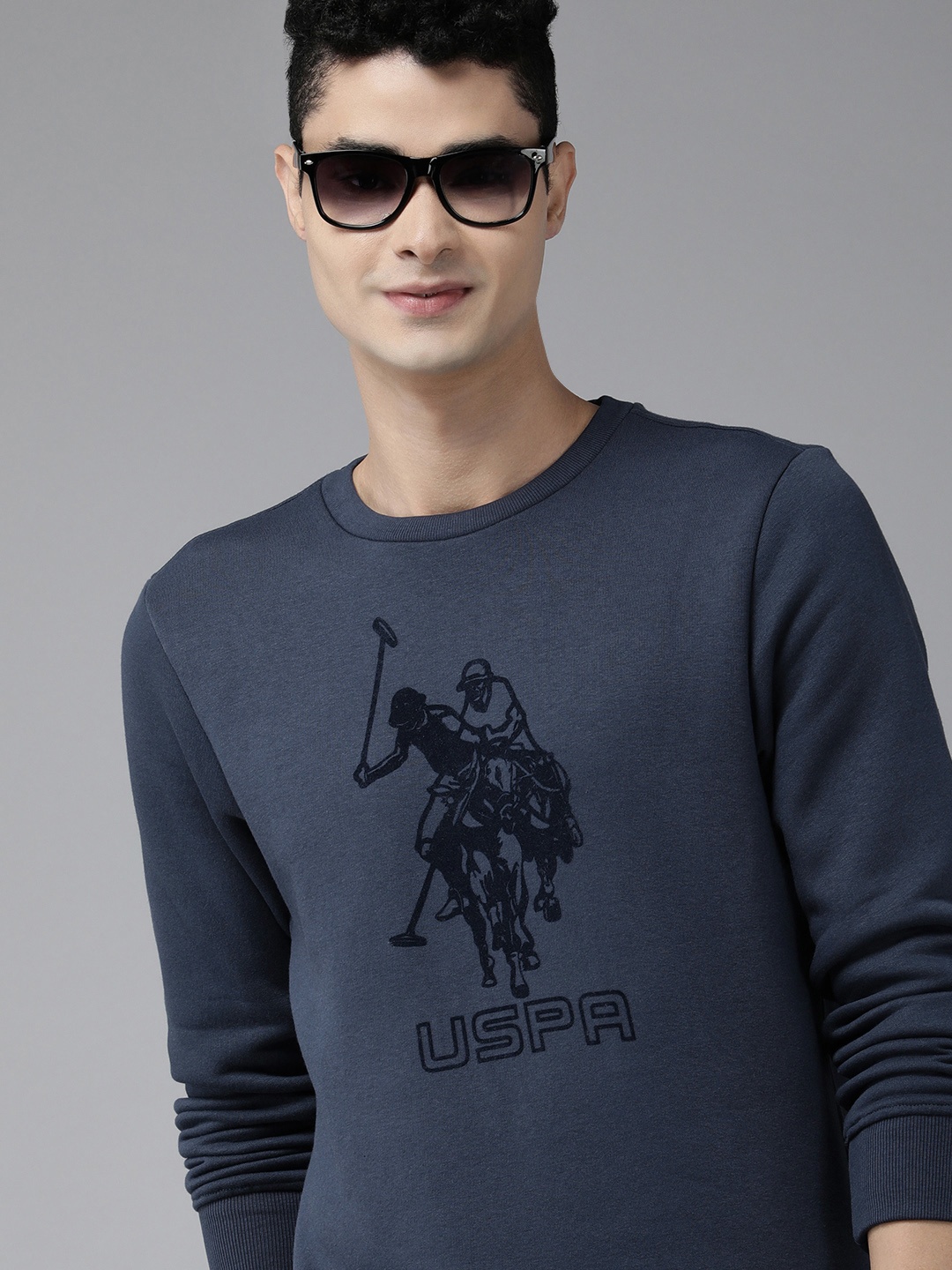 

U.S. Polo Assn. Denim Co. Men Blue Brand Logo Printed Sweatshirt
