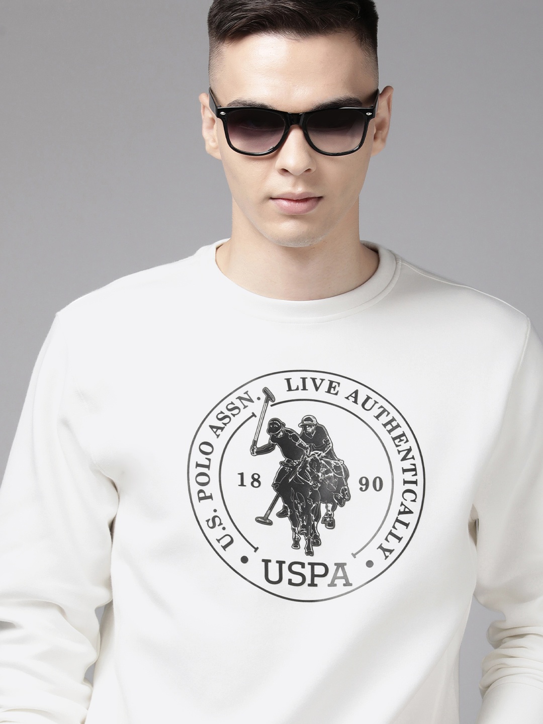 

U S Polo Assn Denim Co Men Brand Logo Printed Pullover Sweatshirt, White