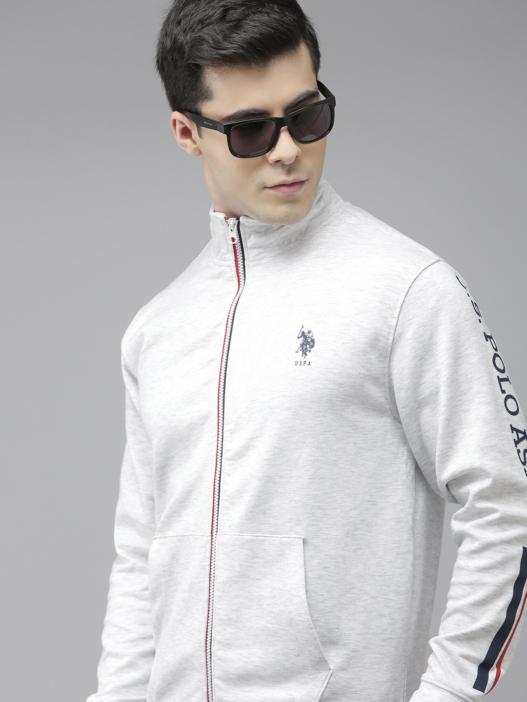 

U S Polo Assn Men Grey Printed Mock Neck Long Sleeves Sweatshirt