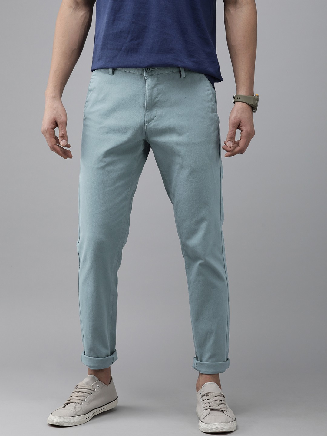 

U S Polo Assn Men Solid Slim Fit Smart Casual Trousers, Blue