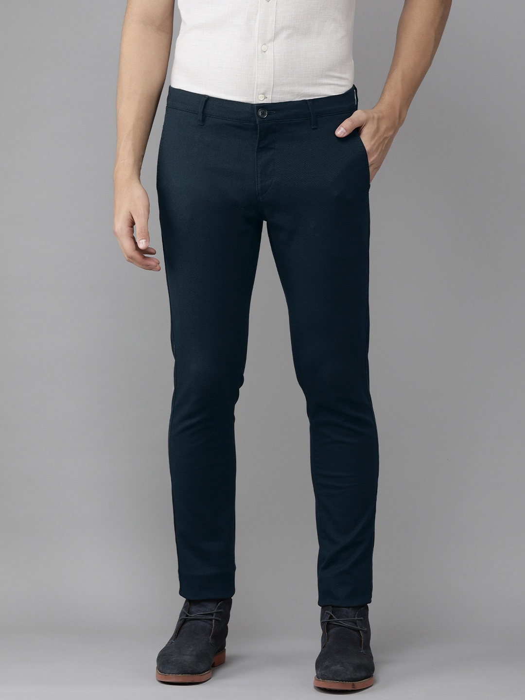 U.S. Polo Assn. Men Navy Blue Slim Fit Trousers