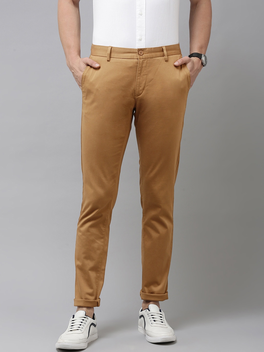 

U.S. Polo Assn. Men Khaki Austin Trim Fit Mid-Rise Plain Woven Flat-Front Regular Trousers