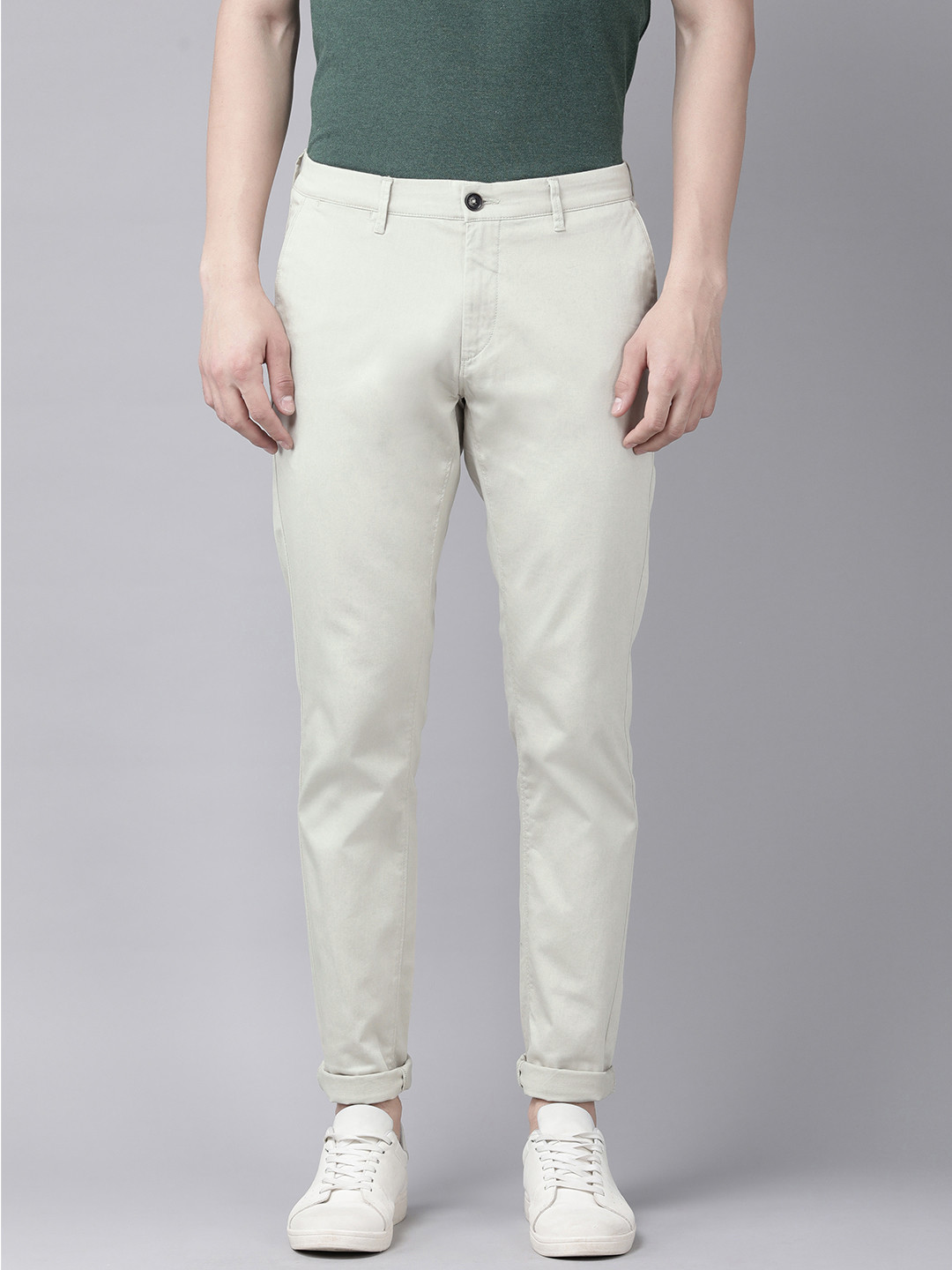 

U S Polo Assn Men Self Design Textured Slim Fit Regular Trousers, Beige