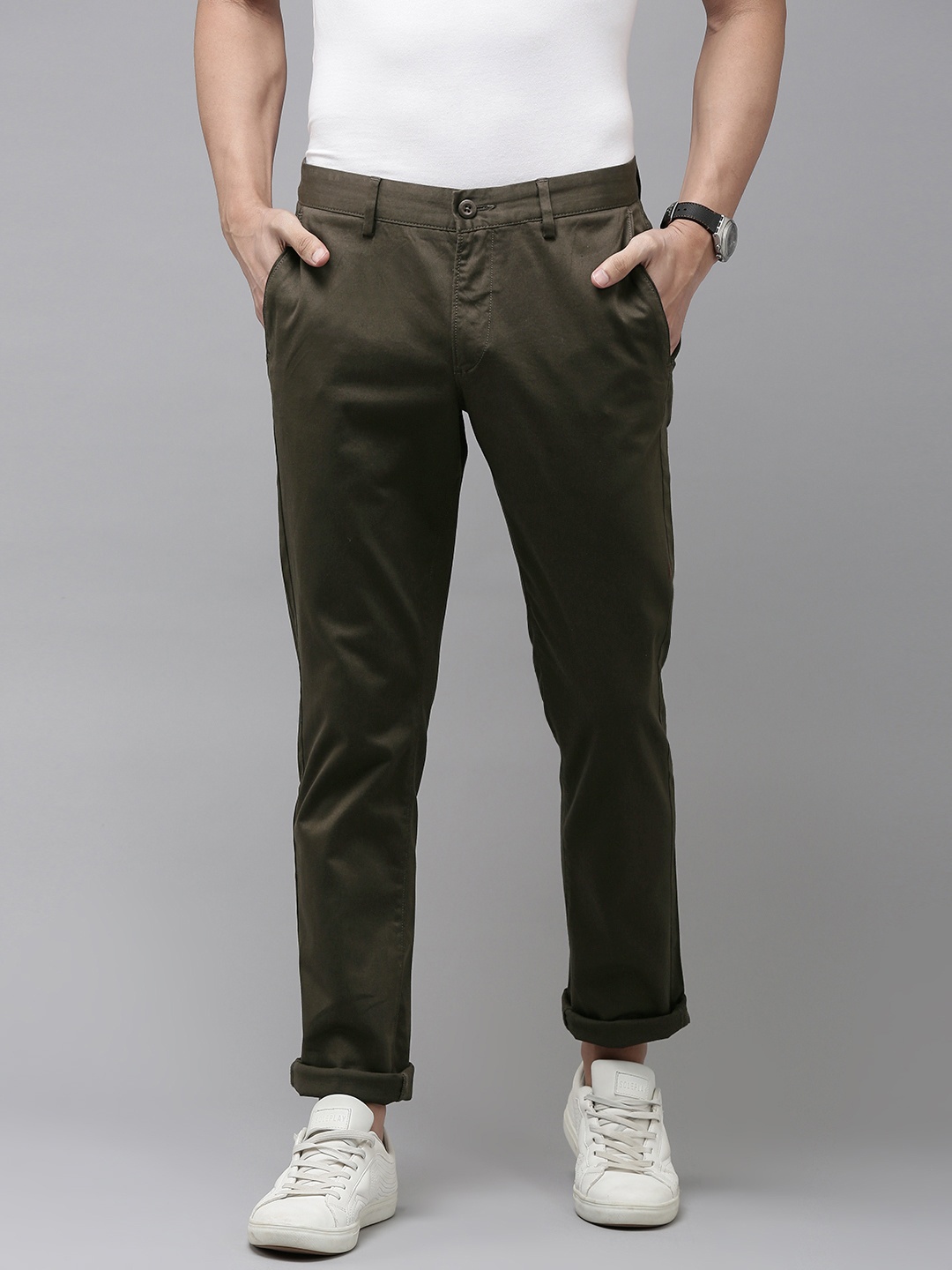 

U S Polo Assn Men Olive Green Slim Fit Corduroy Trousers