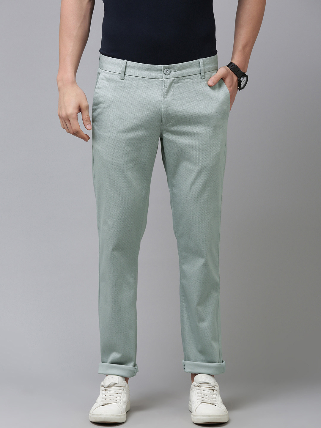

U S Polo Assn Men Grey Printed Denver Slim Fit Trousers