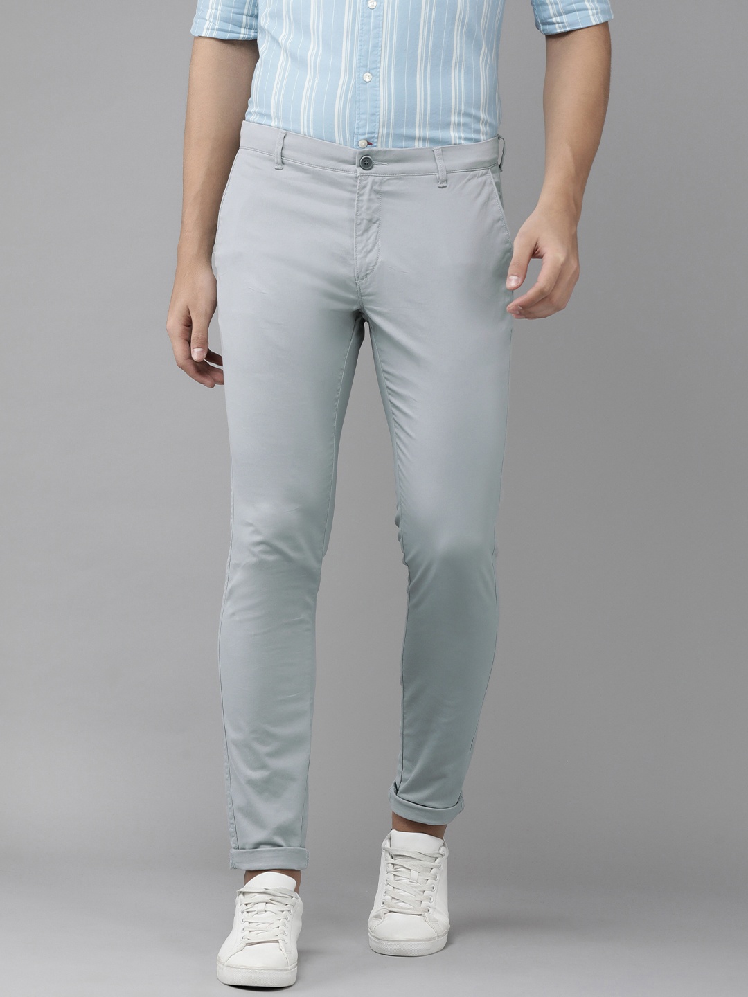 

U S Polo Assn Men Grey Slim Fit Mid-Rise Corduroy Trousers