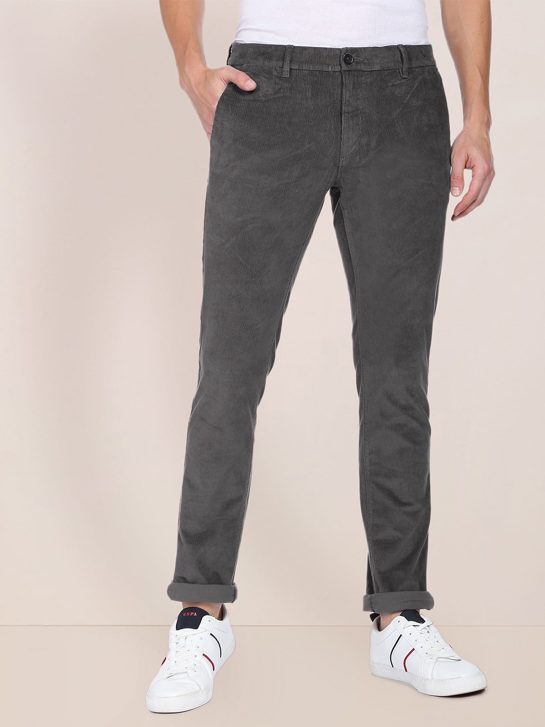 

U.S. Polo Assn. Men Grey Slim Fit Corduroy Trousers