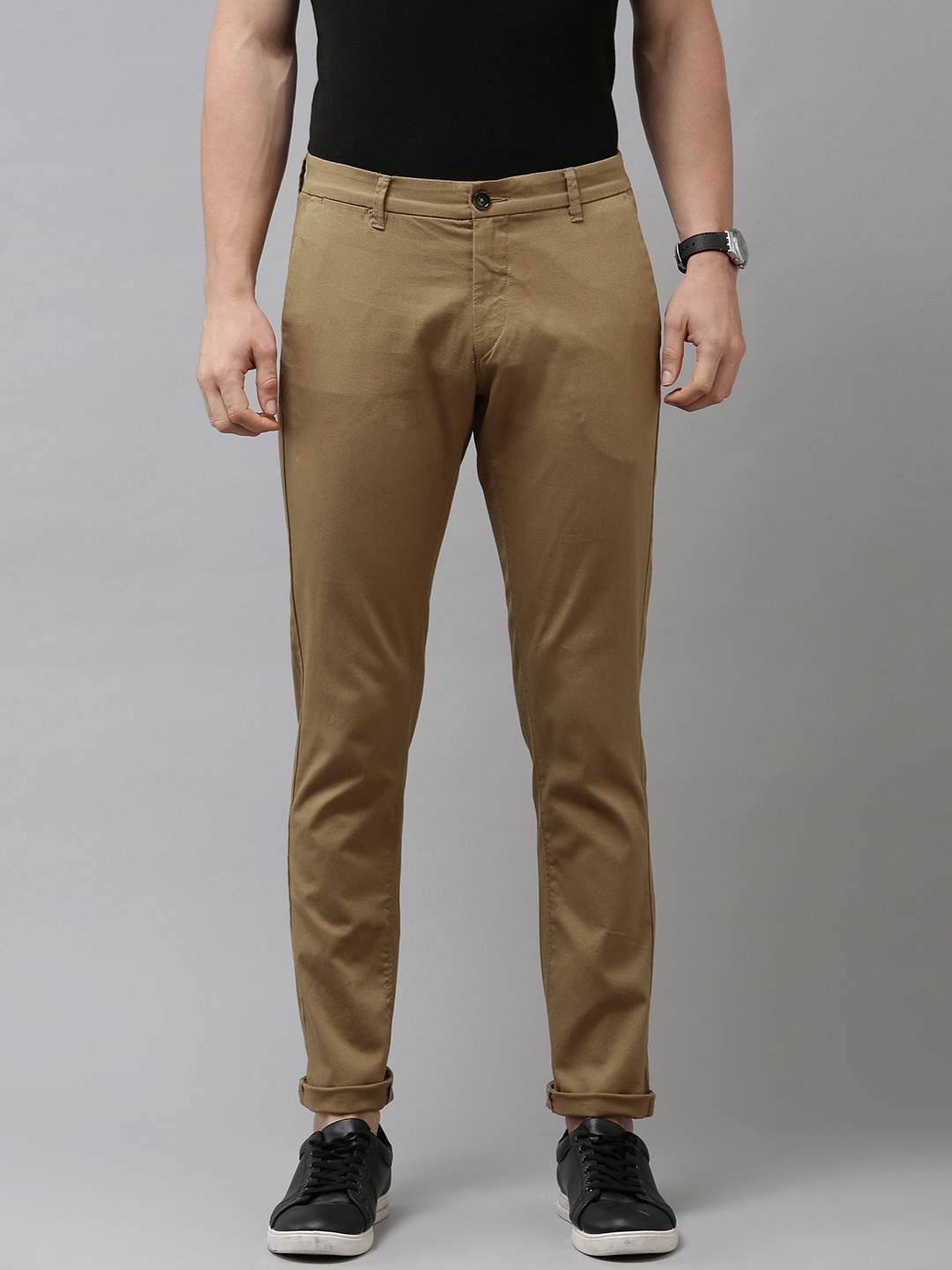 

U S Polo Assn Men Khaki Textured Austin Trim Fit Trousers