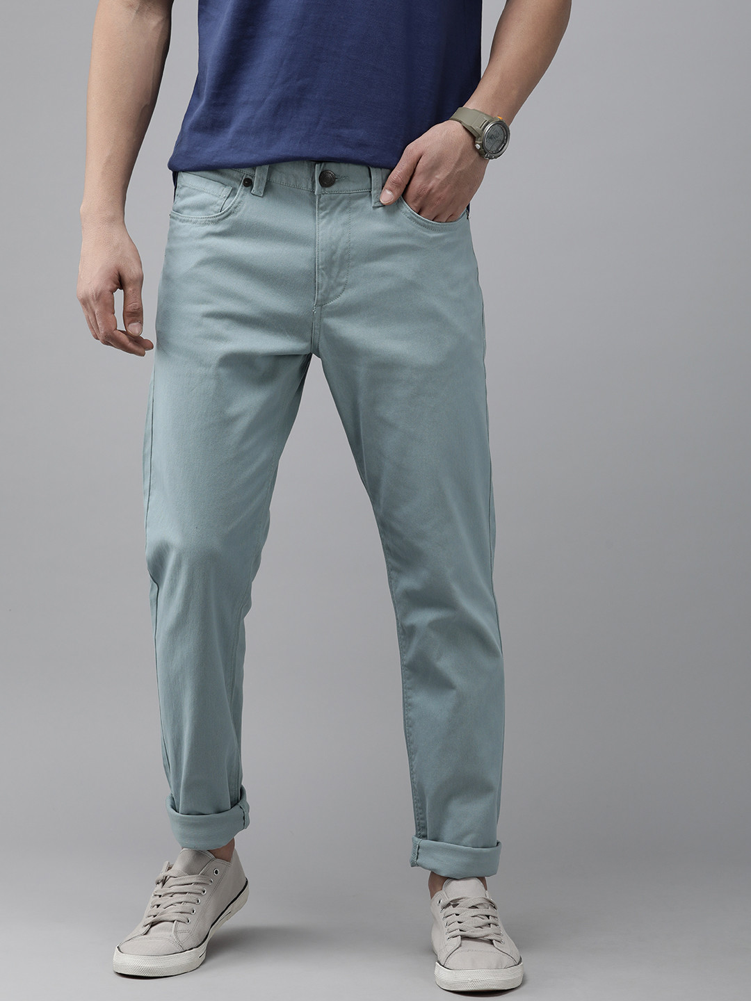 

U S Polo Assn Men Solid Slim Fit Smart Casual Trousers, Blue