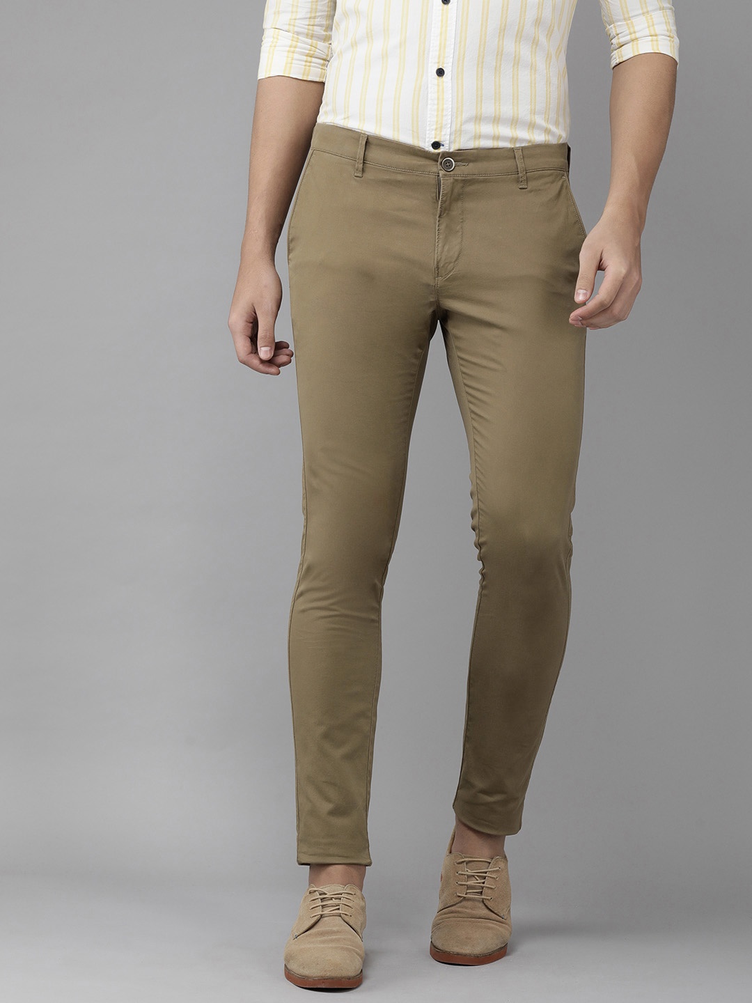 

U S Polo Assn Men Khaki Slim Fit Mid-Rise Trousers