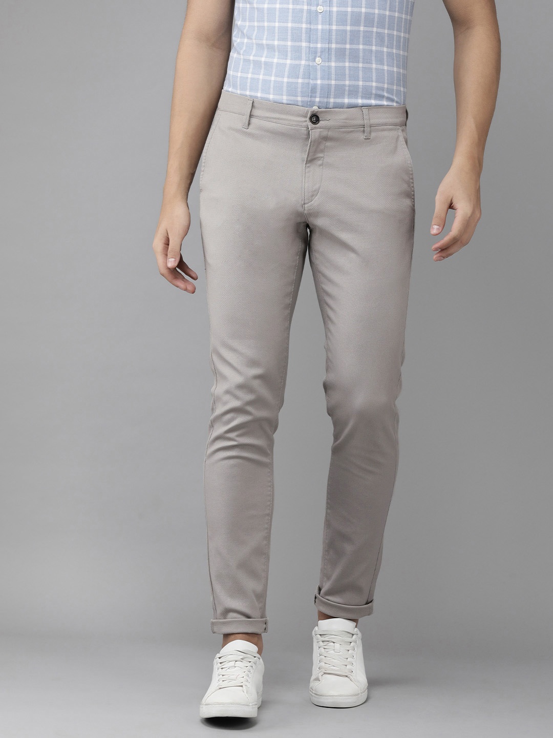

U S Polo Assn Men Grey Slim Fit Mid-Rise Trousers