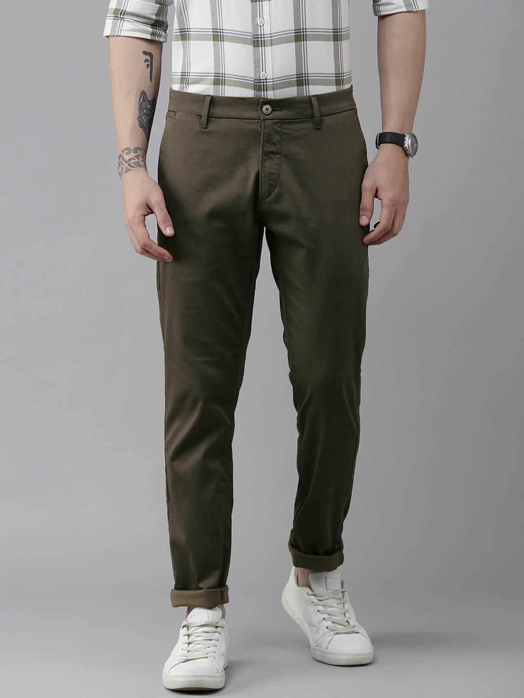 

U.S. Polo Assn. Men Olive Green Slim Fit Corduroy Trousers
