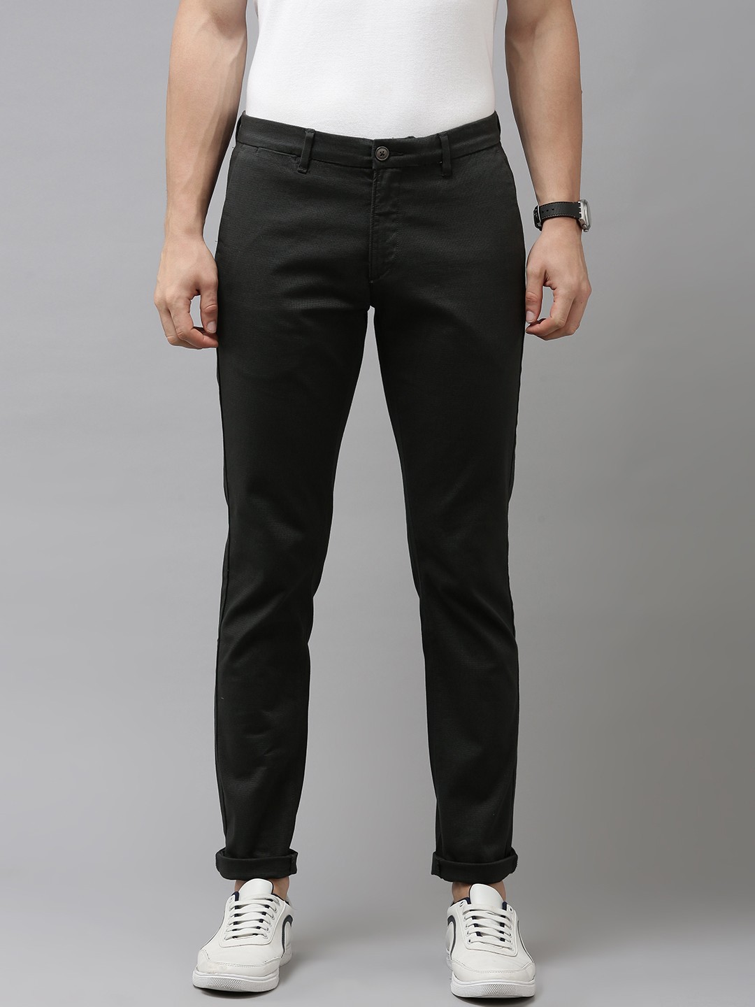 

U S Polo Assn Men Black Textured Austin Trim Fit Trousers