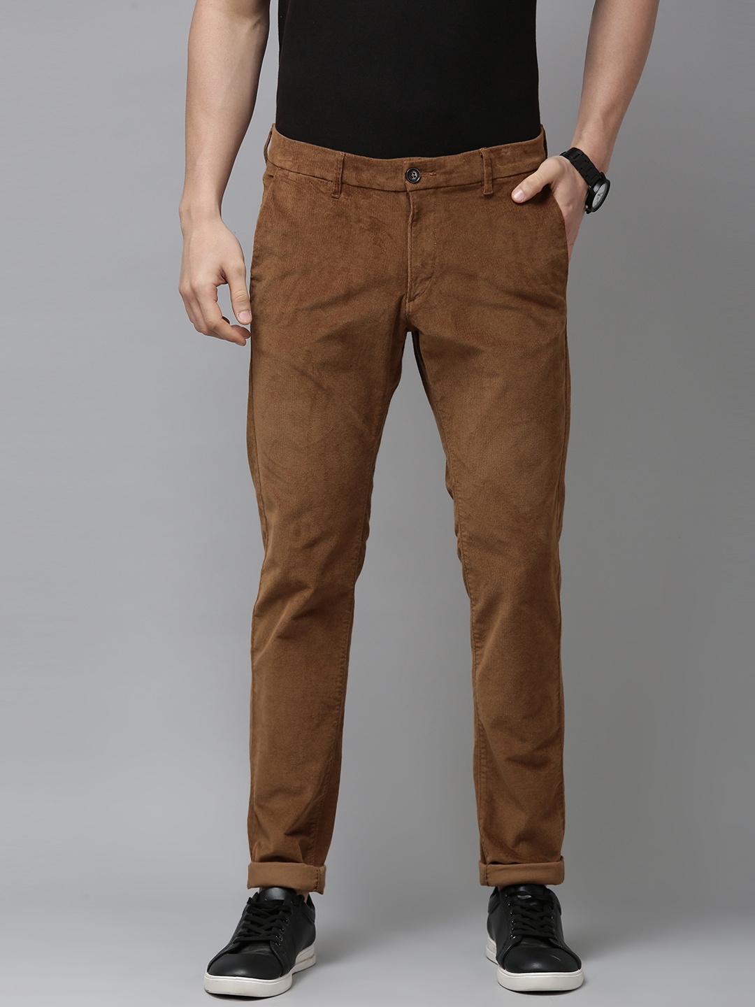 

U.S. Polo Assn. Men Brown Slim Fit Corduroy Trousers