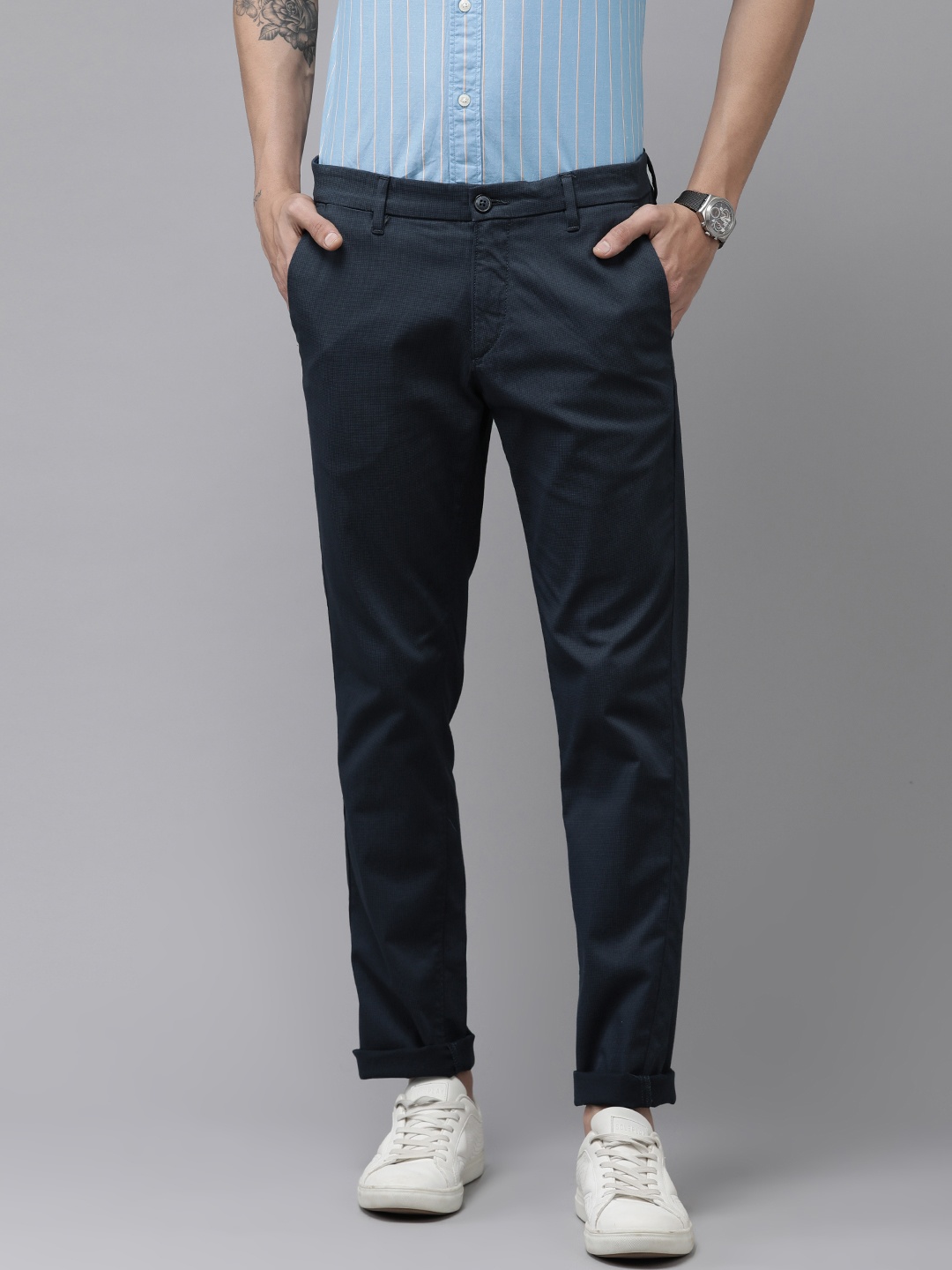 

U.S. Polo Assn. Men Navy Blue Slim Fit Corduroy Trousers
