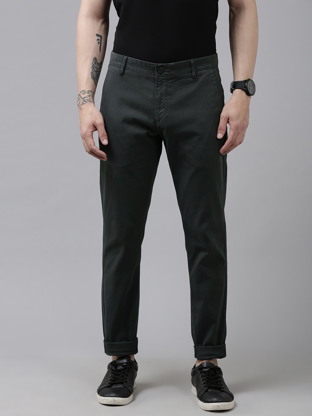 

U.S. Polo Assn. Men Solid Trim Fit Casual Trousers, Grey
