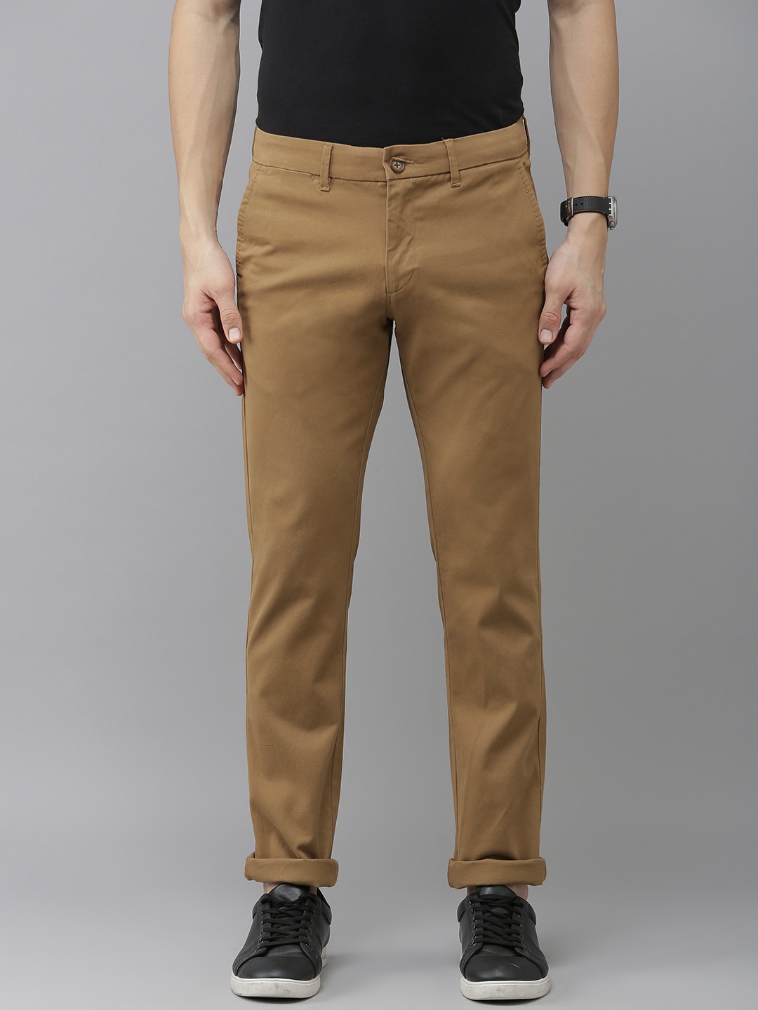 

U.S. Polo Assn. Men Khaki Solid Slim Fit Regular Trousers