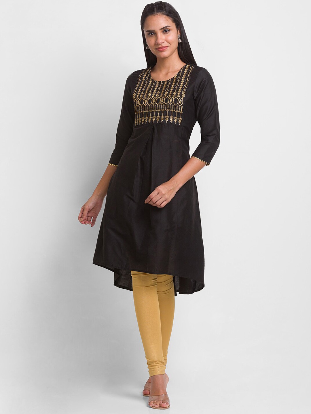 

Globus Women Black Ethnic Motifs Embroidered Kurta