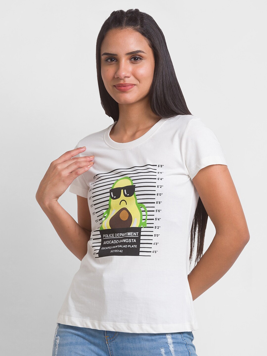

Globus Women White Printed Pure Cotton Applique T-shirt