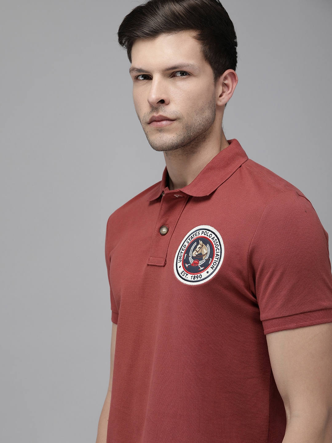 

U.S. Polo Assn. Denim Co. Men Rust Brand Logo Print Pure Cotton Slim Fit T-shirt