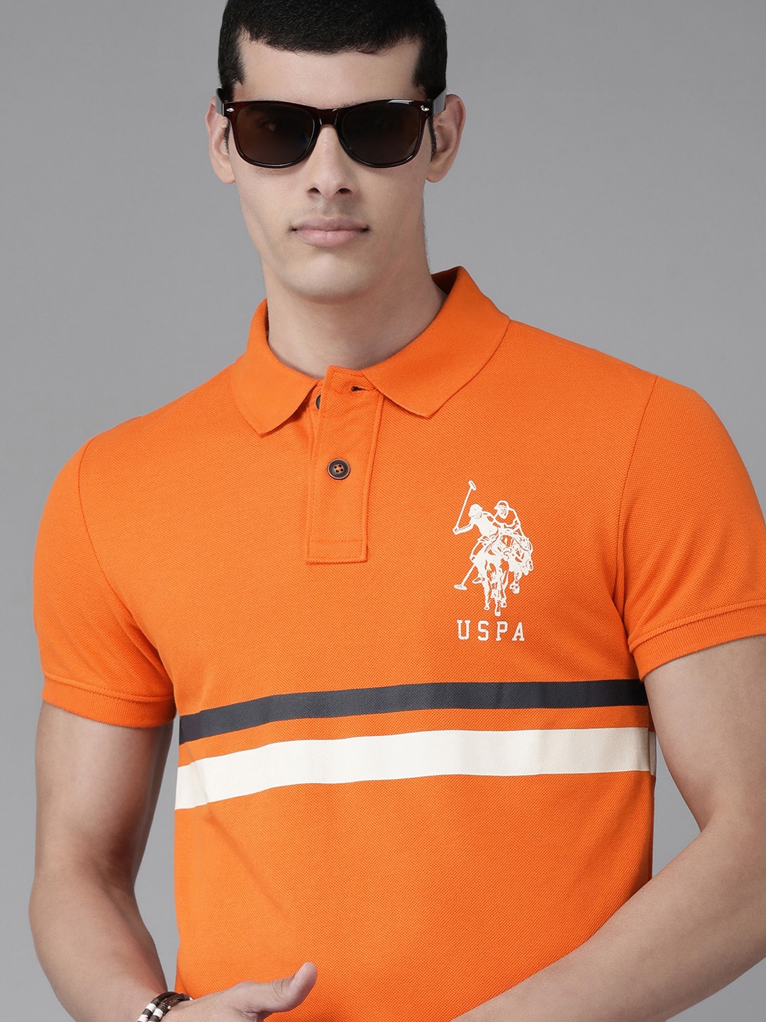 

U S Polo Assn Denim Co Men Orange Polo Collar Slim Fit T-shirt
