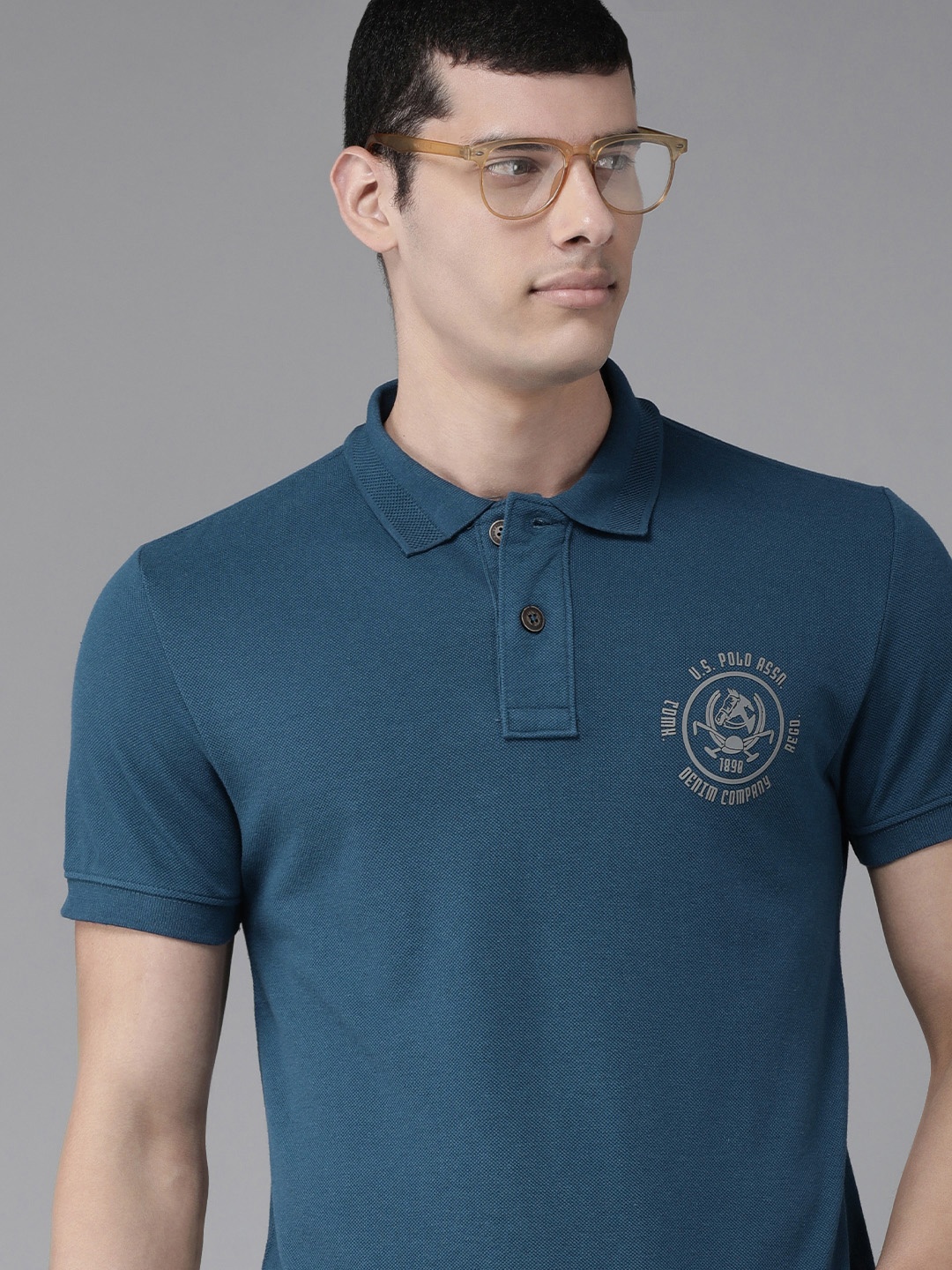 

U S Polo Assn Denim Co Men Teal Polo Collar Slim Fit T-shirt