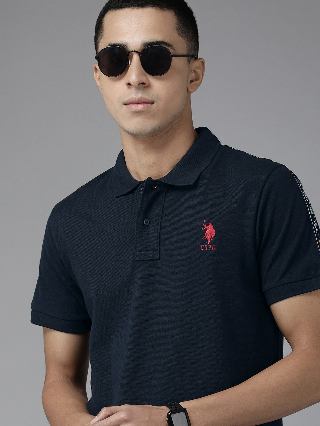 

U S Polo Assn Men Navy Blue Polo Collar Pure Cotton Slim Fit T-shirt