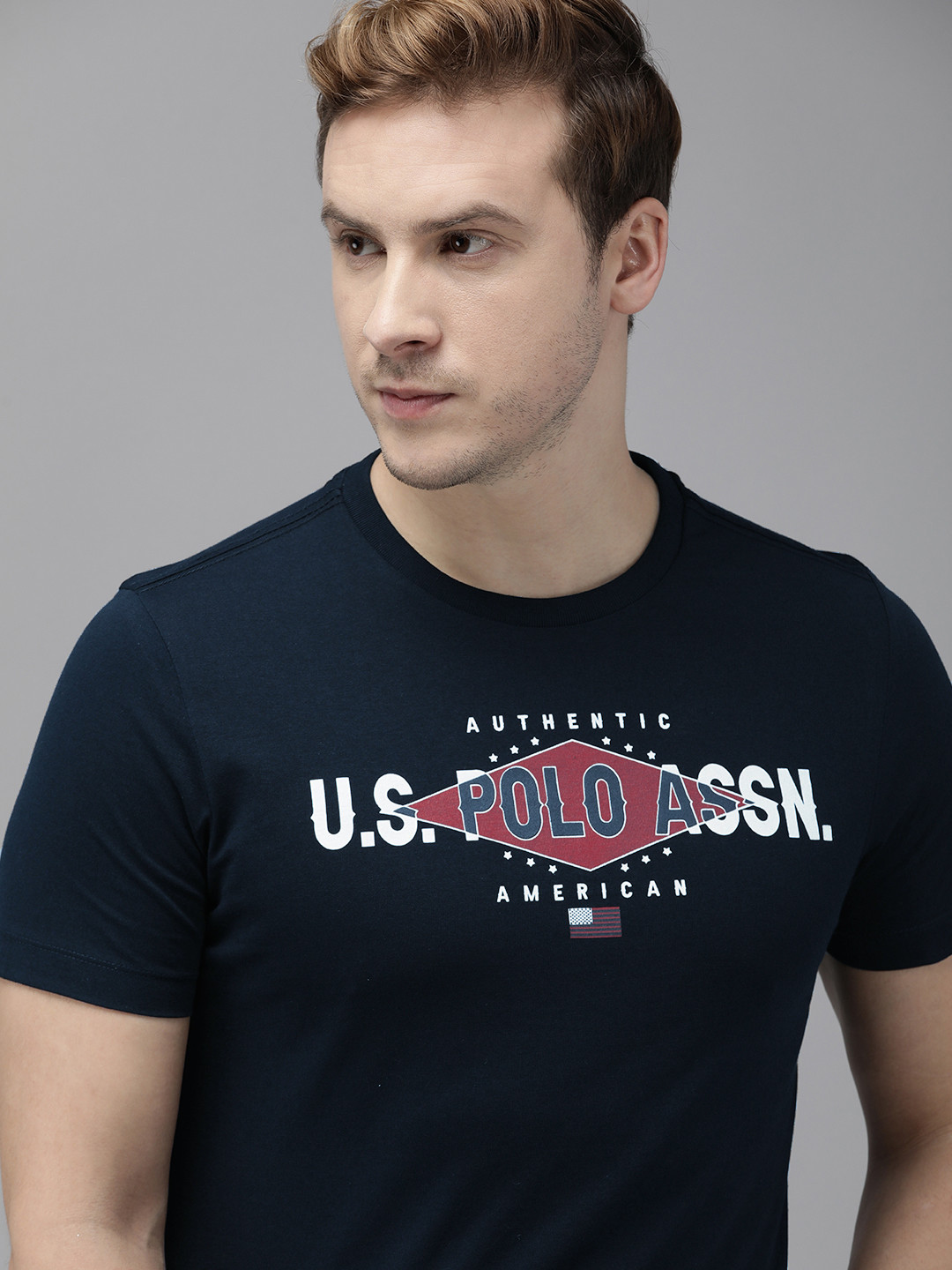 

U.S. Polo Assn. Denim Co. Men Navy Blue Pure Cotton Brand Logo Printed T-shirt