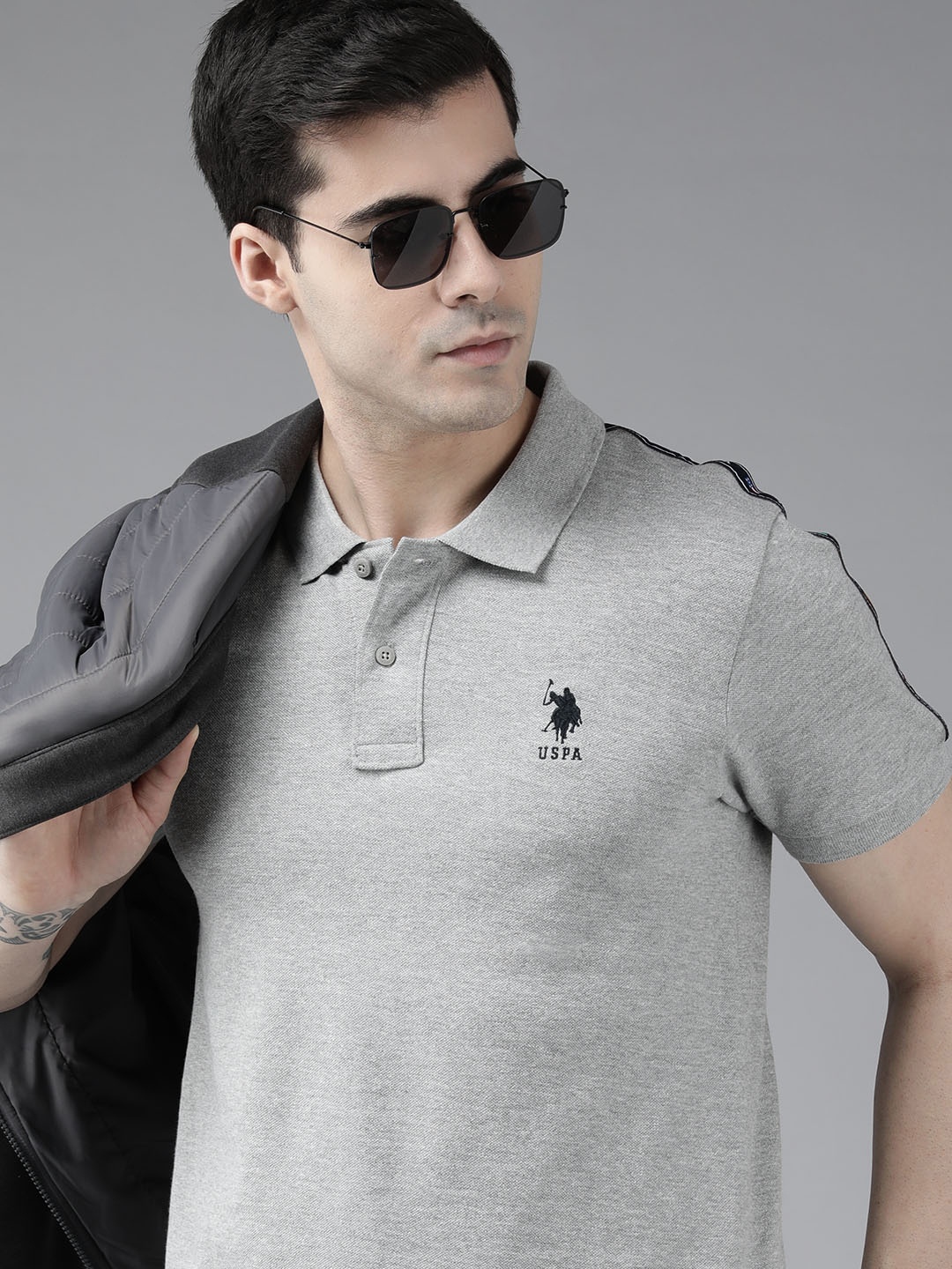 

U S Polo Assn Men Grey Polo Collar Short Sleeves T-shirt