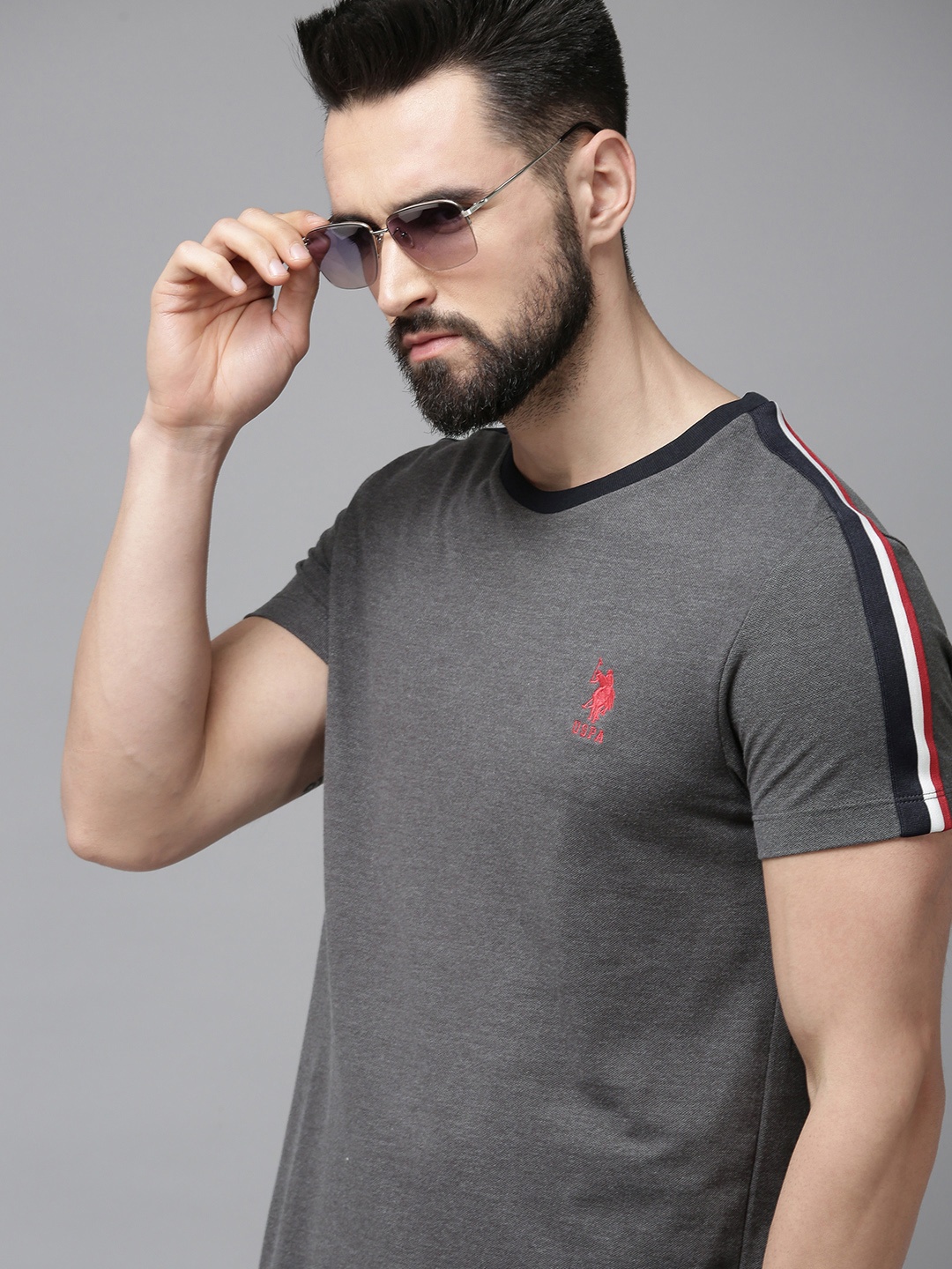 

U S Polo Assn Men Charcoal Slim Fit Pure Cotton T-shirt