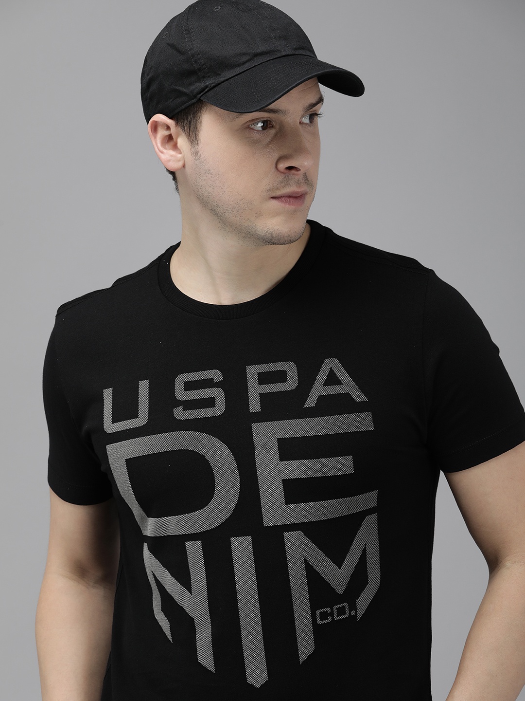 

U.S. Polo Assn. Denim Co. Men Black Pure Cotton Brand Logo Printed T-shirt