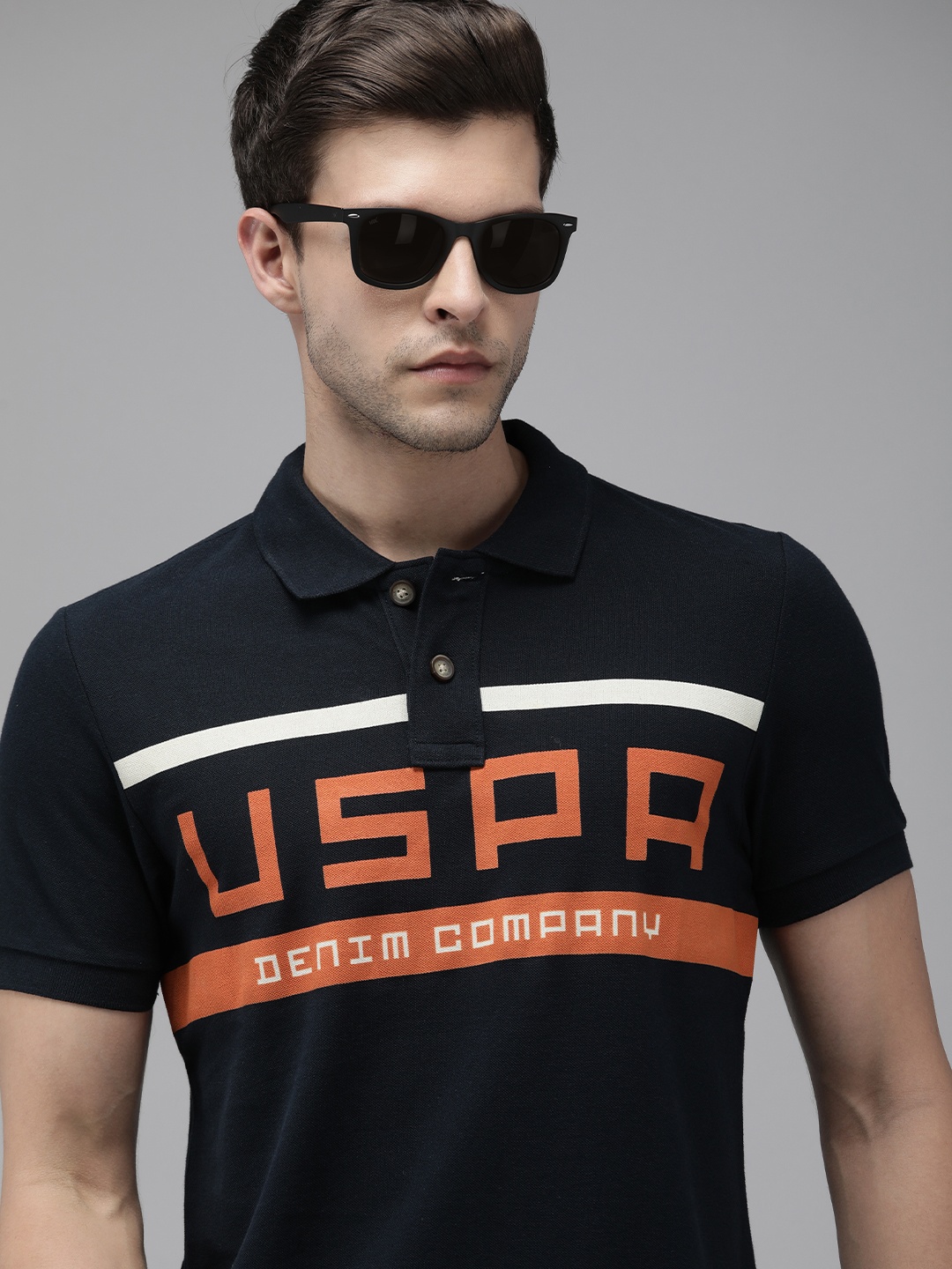 

U.S. Polo Assn. Denim Co. Men Navy Blue Typography Print Pure Cotton Slim Fit T-shirt