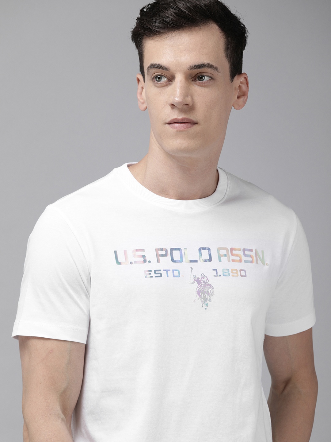 

U S Polo Assn Denim Co Men White Brand Logo Printed Pure Cotton Slim Fit T-shirt