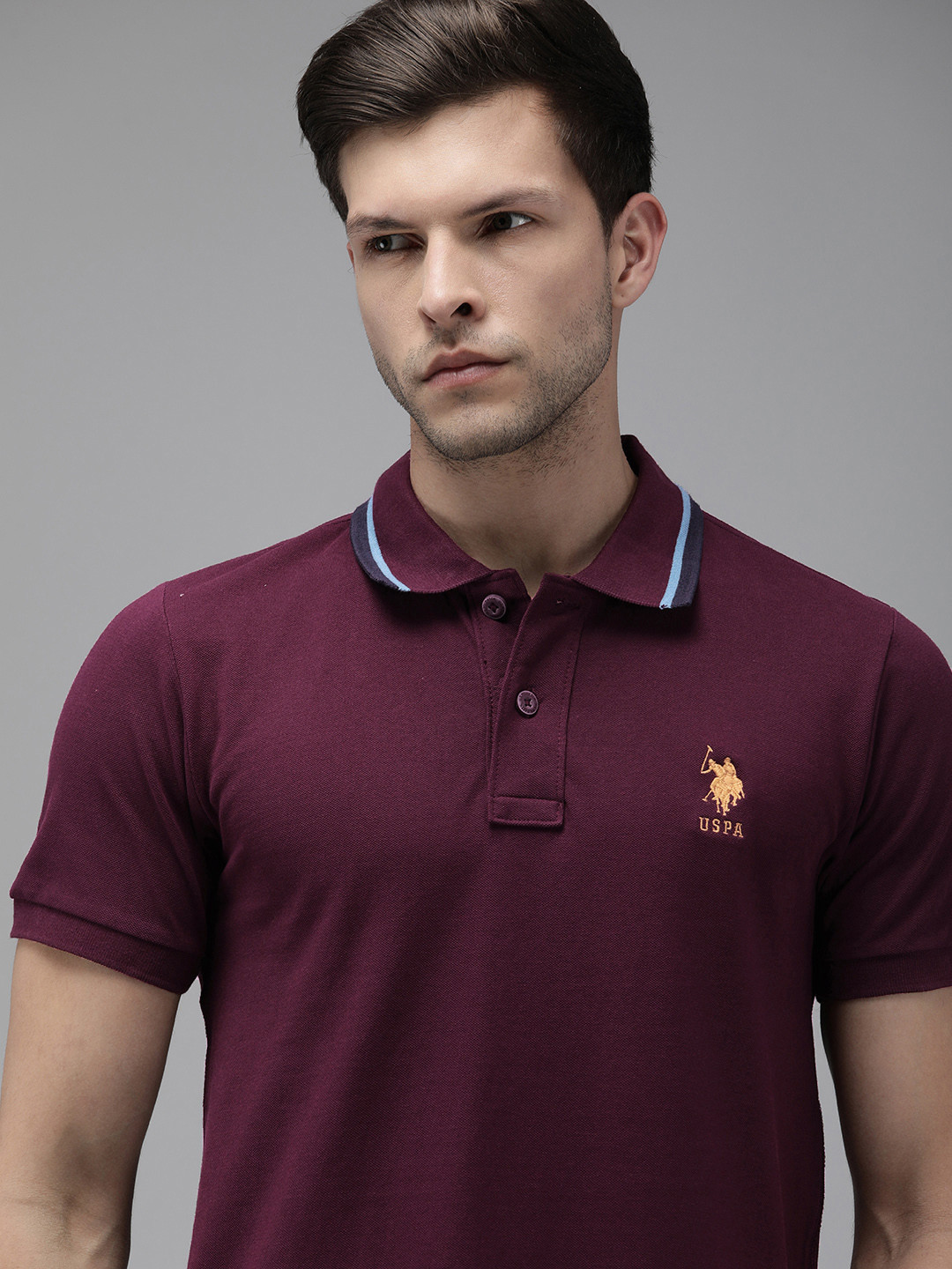 

U.S. Polo Assn. Men Purple Polo Collar Slim Fit T-shirt
