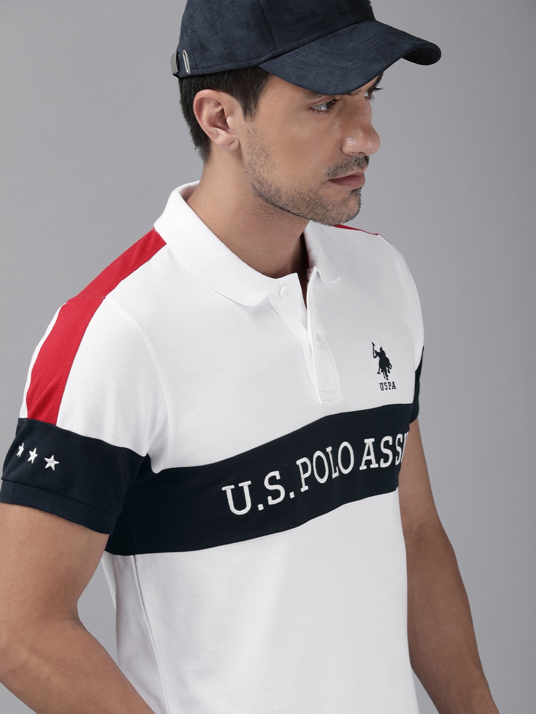 

U.S. Polo Assn. Men Pure Cotton Brand Logo Embroidered Polo Collar T-shirt, White