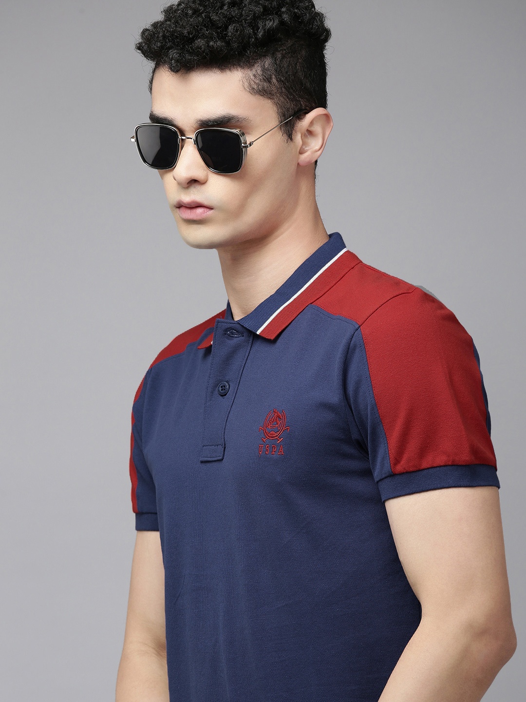 

U S Polo Assn Men Navy Blue Polo Collar Pure Cotton Slim Fit T-shirt