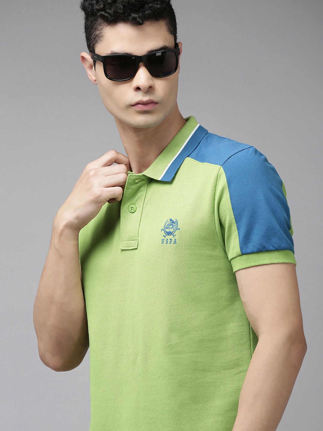 

U S Polo Assn Men Green Polo Collar Pure Cotton Slim Fit T-shirt