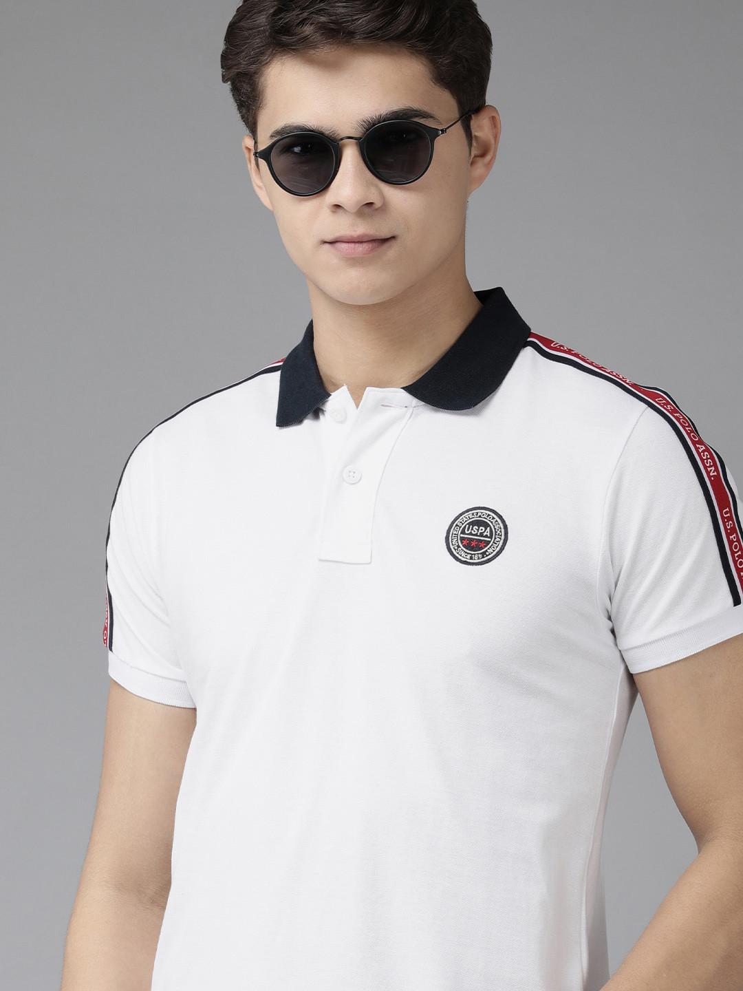 

U S Polo Assn Men White Polo Collar Slim Fit T-shirt