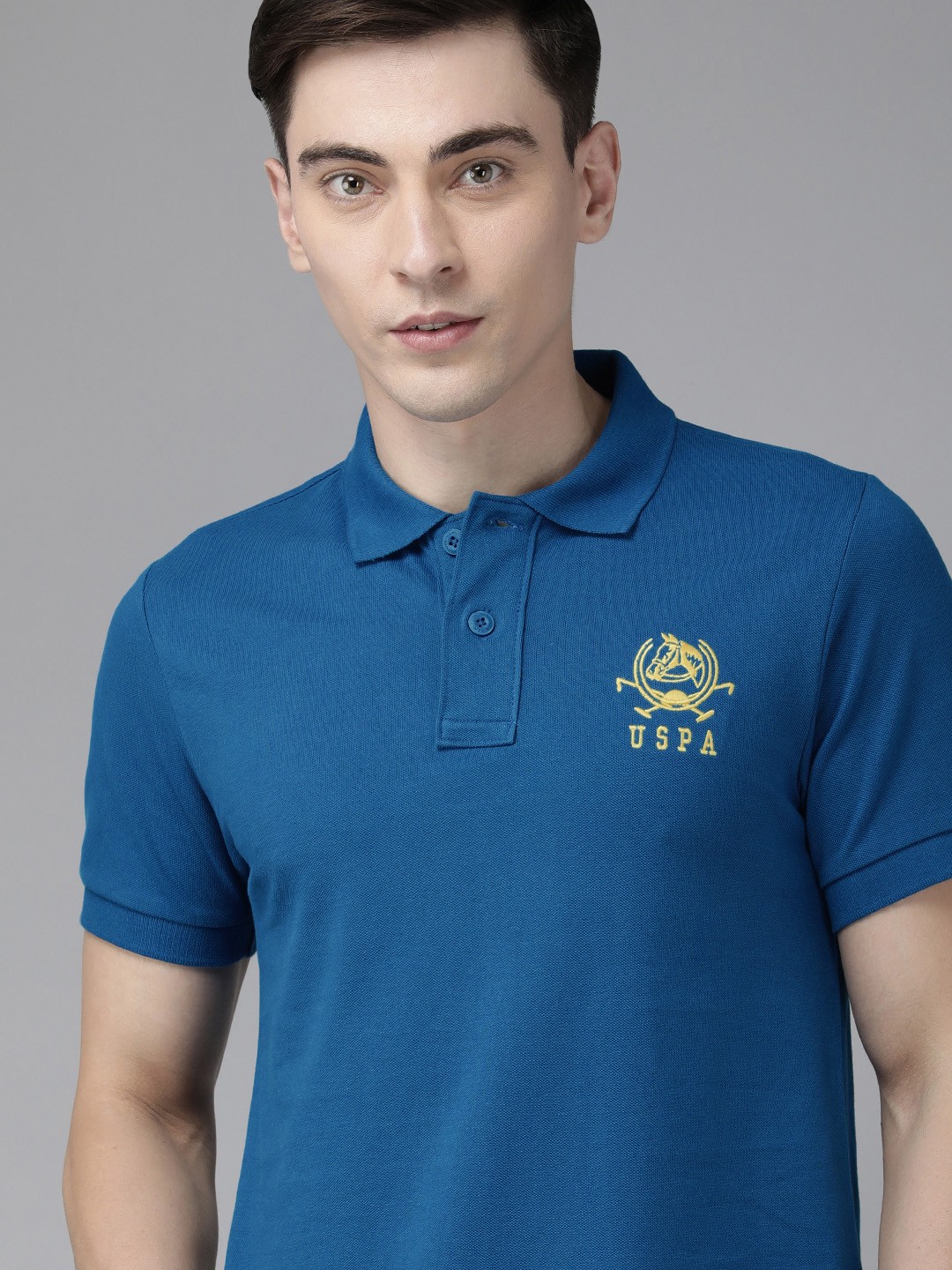 

U S Polo Assn Men Blue Brand Logo Printed Polo Collar Pure Cotton Slim Fit T-shirt